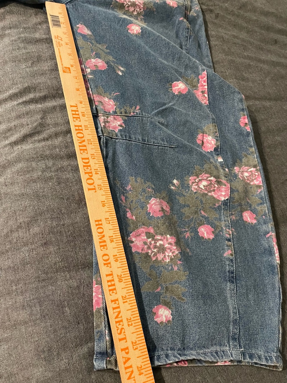 ee:some Floral Print Barrel Leg Jeans  Medium Wash Button Pockets L - Picture 7 of 9